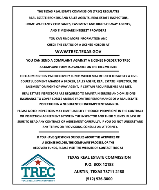 Texas Real Estate Commission Consumer Protection Notice